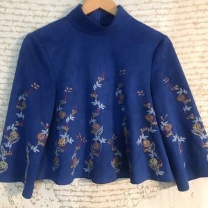 Zara Blue Boxy Embellished Blouse with Mandarin Collar